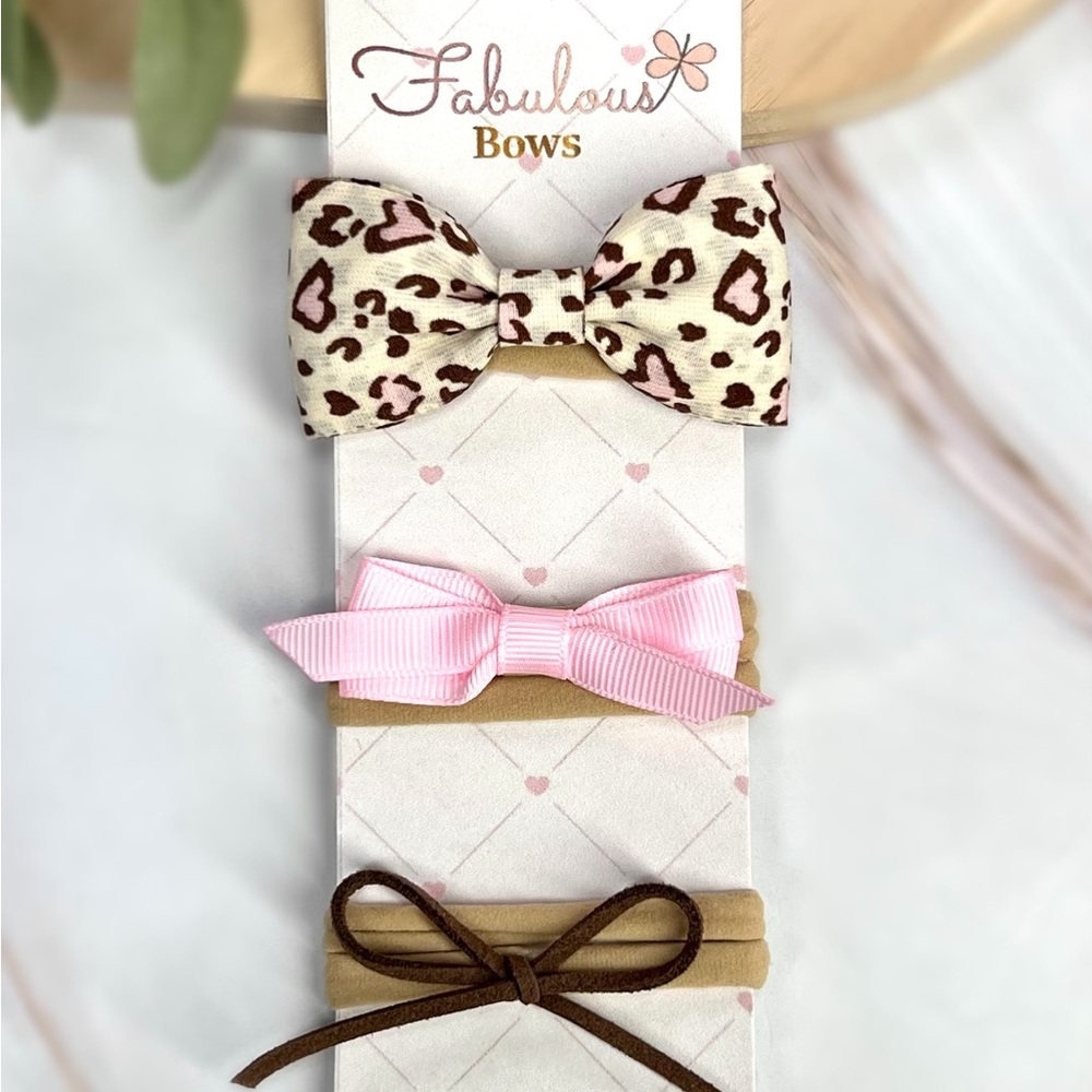 Kids Hair Accessory Set - Leopard, Pink, Tan